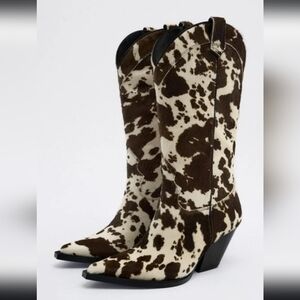 BNWT! ZARA ANIMAL PRINT LEATHER COWBOY BOOTS.